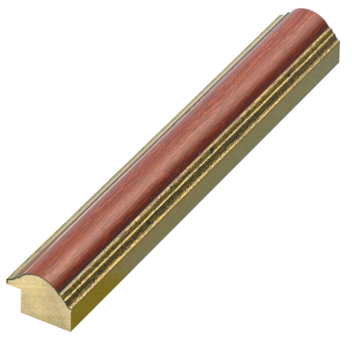 Baguette pin jointé larg.25mm, haut.19, forme arrondie - acajou fil or