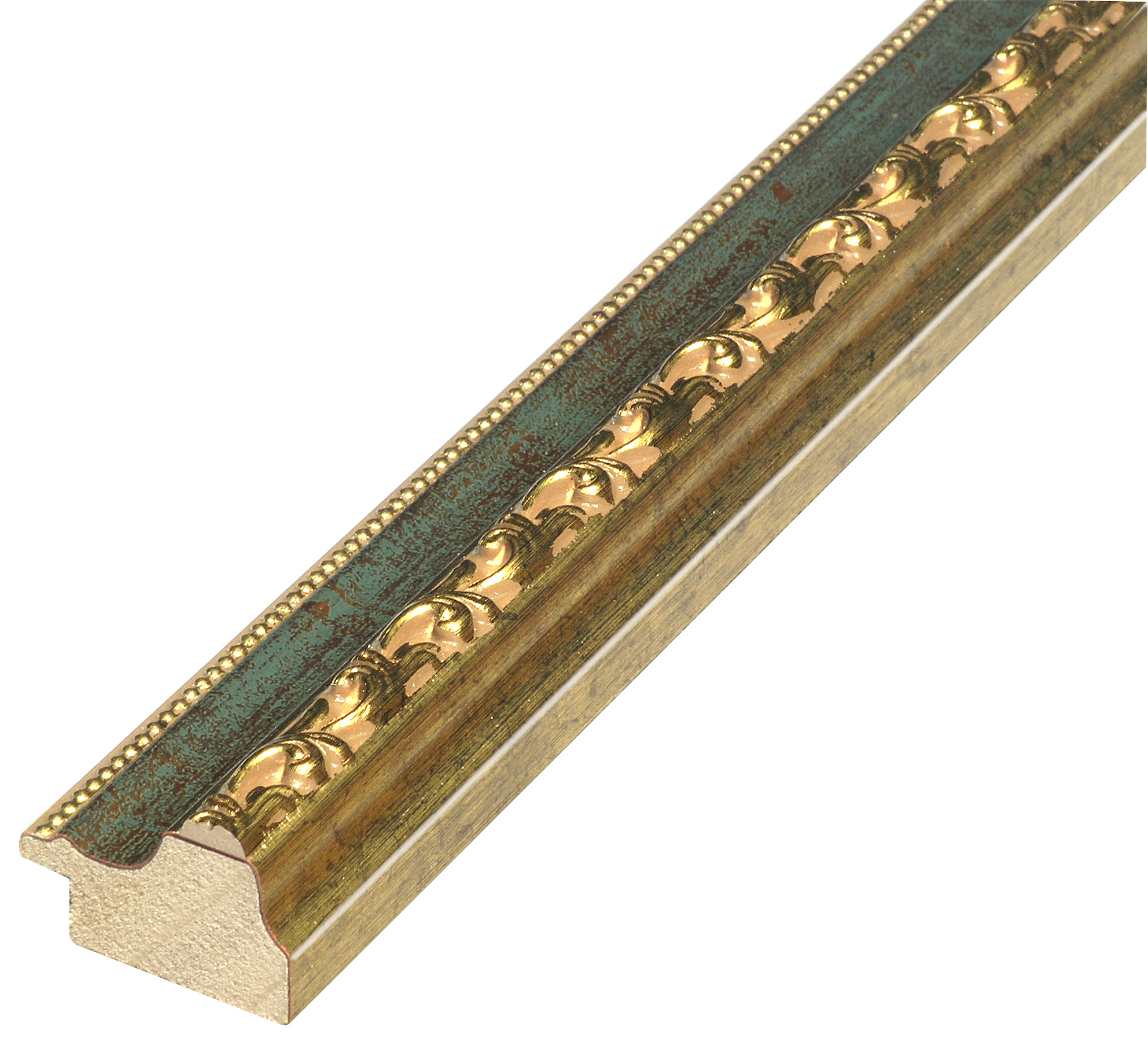 Baguette pin jointé larg.32mm - verte décorations en relief