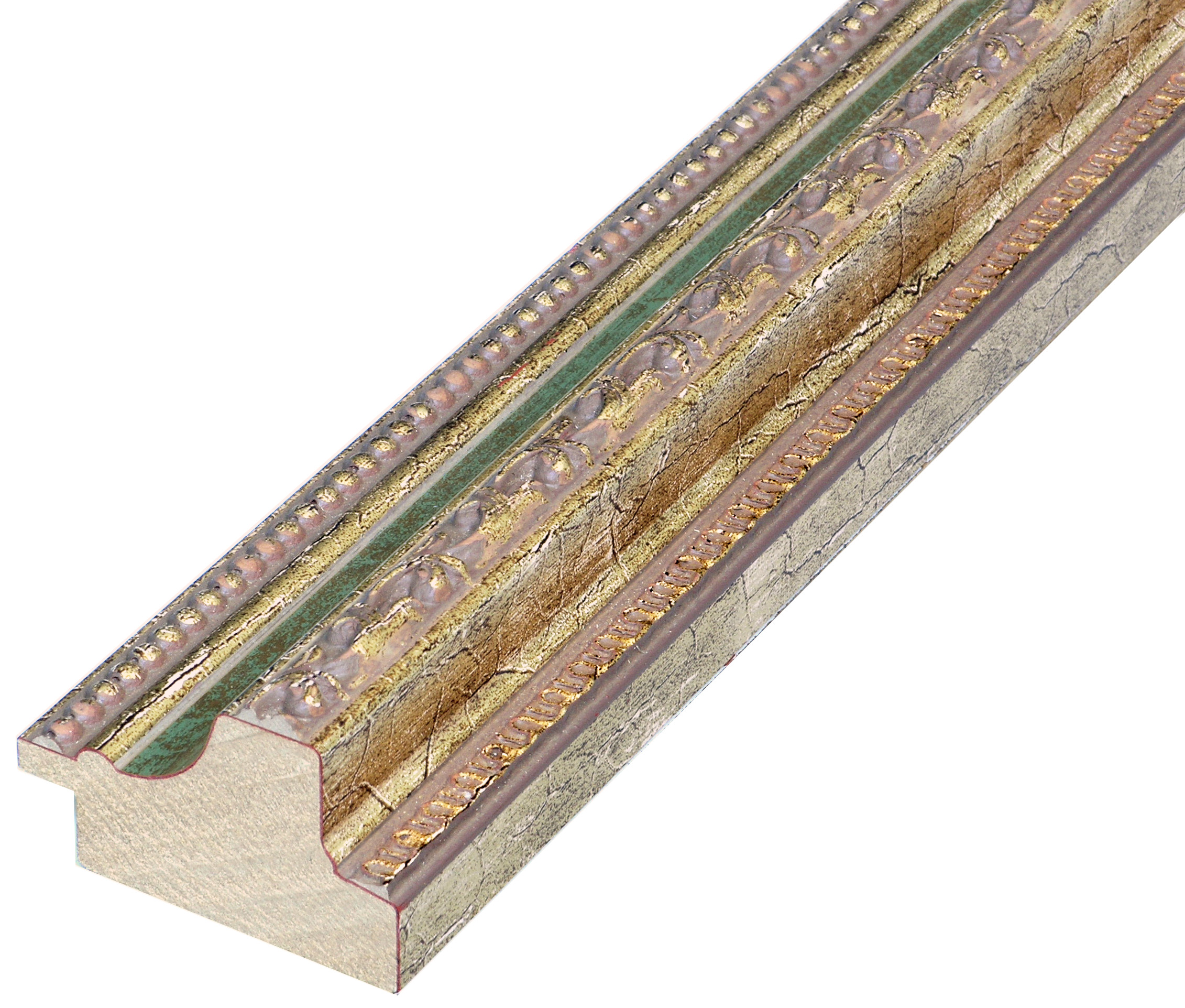 Baguette pin jointé, largeur 53mm, hauteur 35 - Or, bande vert